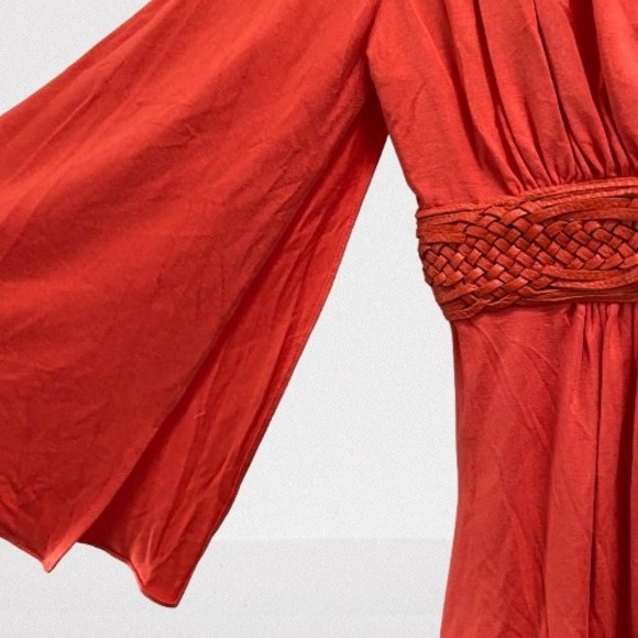 Sky Women's Plunge Neck Leather Braided Belt Top Sexy‎ Coral Orange New Small - Picture 4 of 5